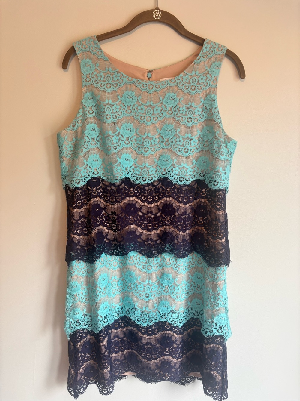 Jessica Simpson Aqua and Navy Lace Tiered Shift Dress